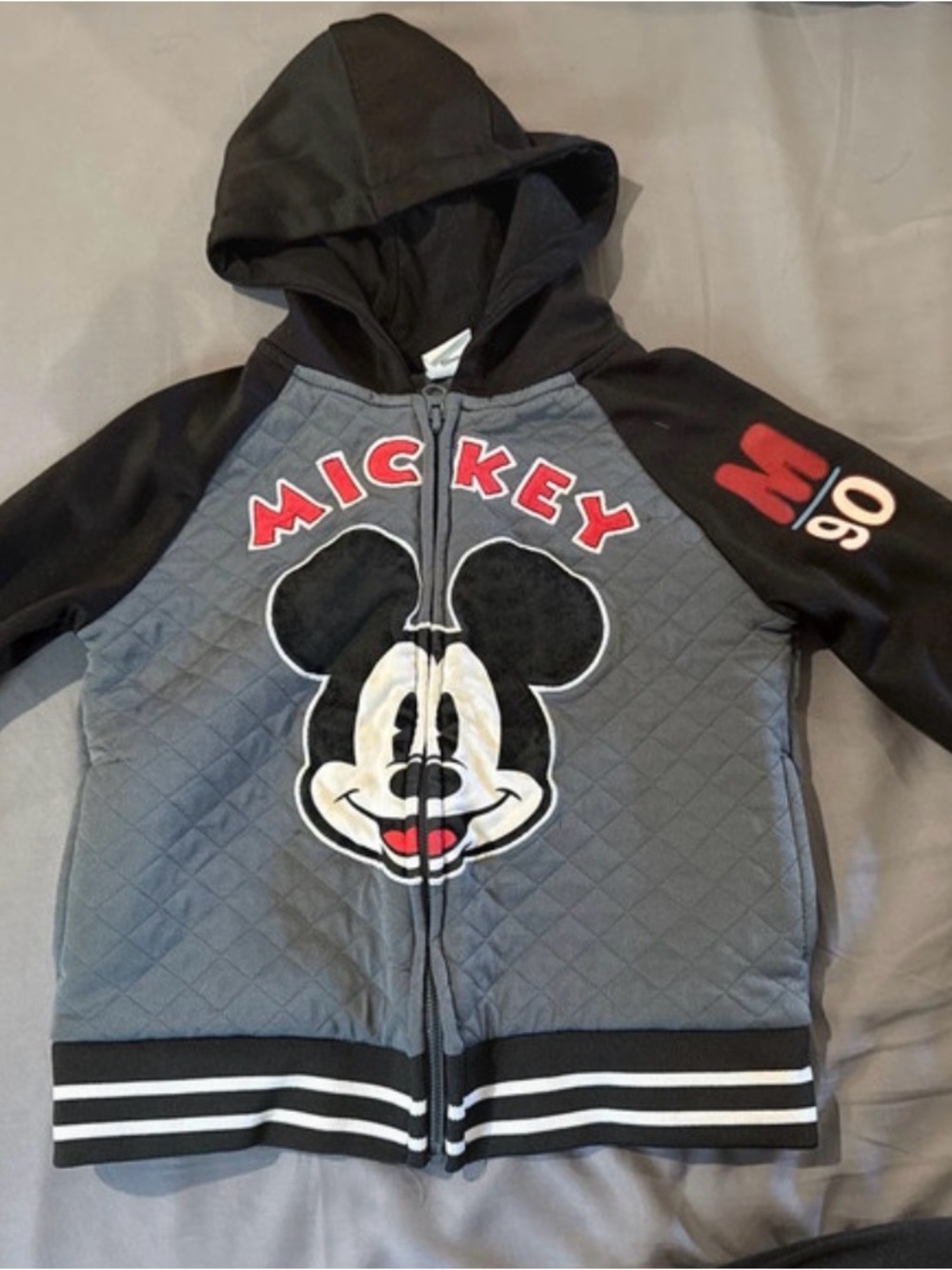 Disney Mickey Quilted Hoodie - Gray, Black & Red